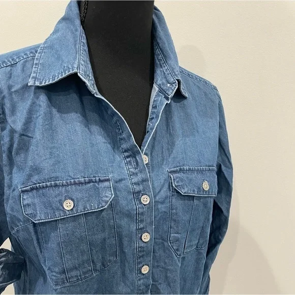 New York & Co Denim Long Sleeve Button Up - Picture 2 of 7